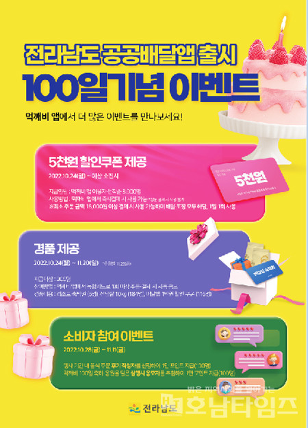 전남 공공배달앱 ‘먹깨비’ 100일기념 통큰 이벤트 진행.
